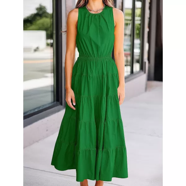 imageANRABESS Womens Summer Sleeveless Cutout Maxi Dress Crewneck Tiered Flowy ALine Sundress with PocketsForest