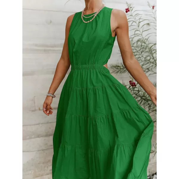 imageANRABESS Womens Summer Sleeveless Cutout Maxi Dress Crewneck Tiered Flowy ALine Sundress with PocketsForest