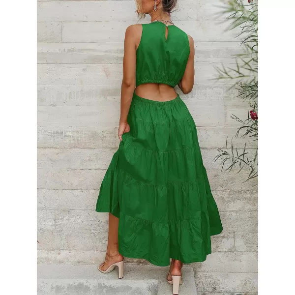 imageANRABESS Womens Summer Sleeveless Cutout Maxi Dress Crewneck Tiered Flowy ALine Sundress with PocketsForest