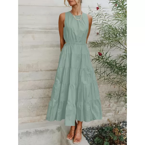 imageANRABESS Womens Summer Sleeveless Cutout Maxi Dress Crewneck Tiered Flowy ALine Sundress with PocketsGray Blue