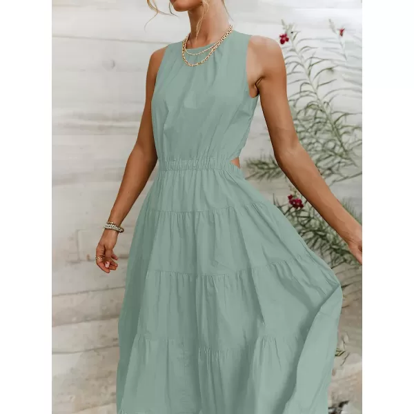 imageANRABESS Womens Summer Sleeveless Cutout Maxi Dress Crewneck Tiered Flowy ALine Sundress with PocketsGray Blue