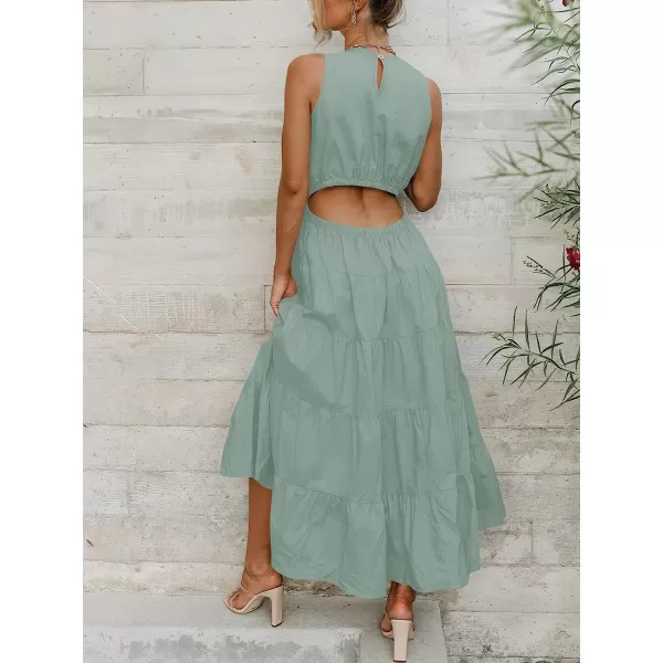 imageANRABESS Womens Summer Sleeveless Cutout Maxi Dress Crewneck Tiered Flowy ALine Sundress with PocketsGray Blue