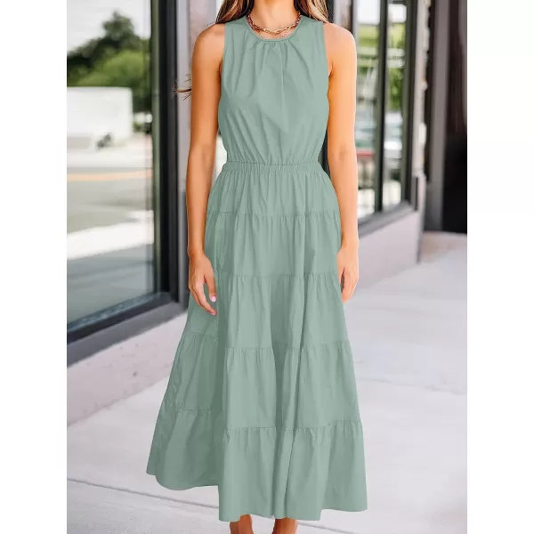 imageANRABESS Womens Summer Sleeveless Cutout Maxi Dress Crewneck Tiered Flowy ALine Sundress with PocketsGray Blue