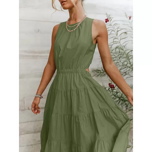 imageANRABESS Womens Summer Sleeveless Cutout Maxi Dress Crewneck Tiered Flowy ALine Sundress with PocketsGreen