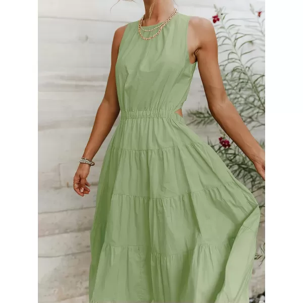 imageANRABESS Womens Summer Sleeveless Cutout Maxi Dress Crewneck Tiered Flowy ALine Sundress with PocketsLight Green