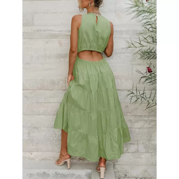 imageANRABESS Womens Summer Sleeveless Cutout Maxi Dress Crewneck Tiered Flowy ALine Sundress with PocketsLight Green