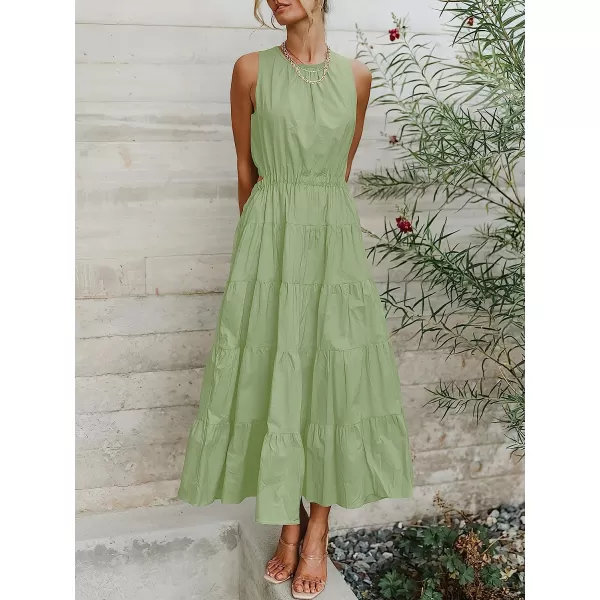 imageANRABESS Womens Summer Sleeveless Cutout Maxi Dress Crewneck Tiered Flowy ALine Sundress with PocketsLight Green
