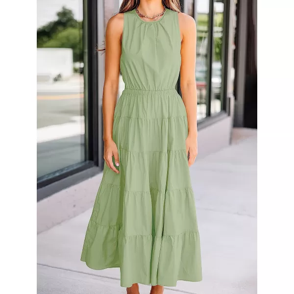 imageANRABESS Womens Summer Sleeveless Cutout Maxi Dress Crewneck Tiered Flowy ALine Sundress with PocketsLight Green