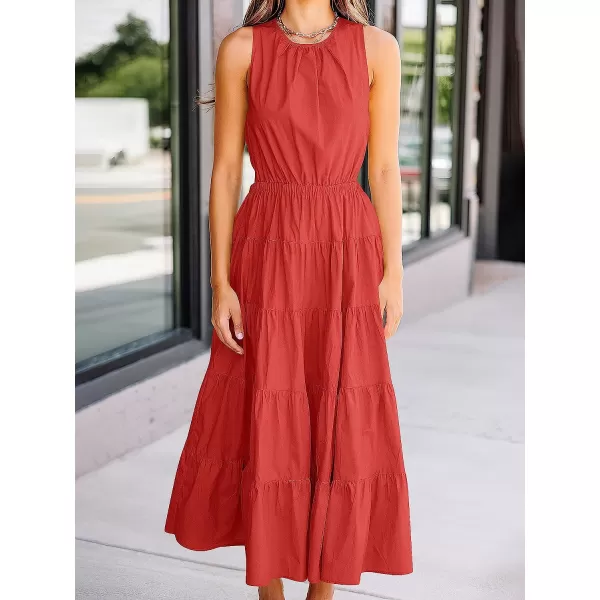 imageANRABESS Womens Summer Sleeveless Cutout Maxi Dress Crewneck Tiered Flowy ALine Sundress with PocketsRed