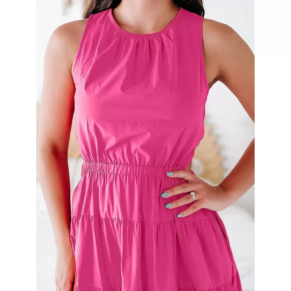 imageANRABESS Womens Summer Sleeveless Cutout Maxi Dress Crewneck Tiered Flowy ALine Sundress with PocketsRose
