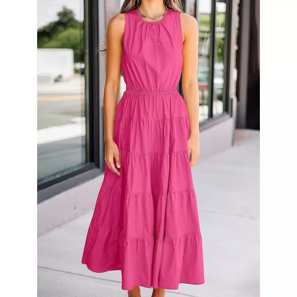imageANRABESS Womens Summer Sleeveless Cutout Maxi Dress Crewneck Tiered Flowy ALine Sundress with PocketsRose
