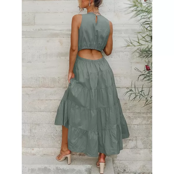 imageANRABESS Womens Summer Sleeveless Cutout Maxi Dress Crewneck Tiered Flowy ALine Sundress with PocketsTeal
