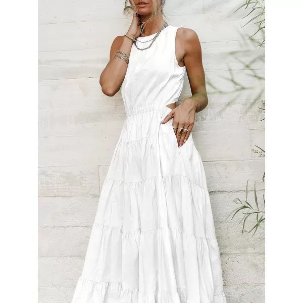 imageANRABESS Womens Summer Sleeveless Cutout Maxi Dress Crewneck Tiered Flowy ALine Sundress with PocketsWhite