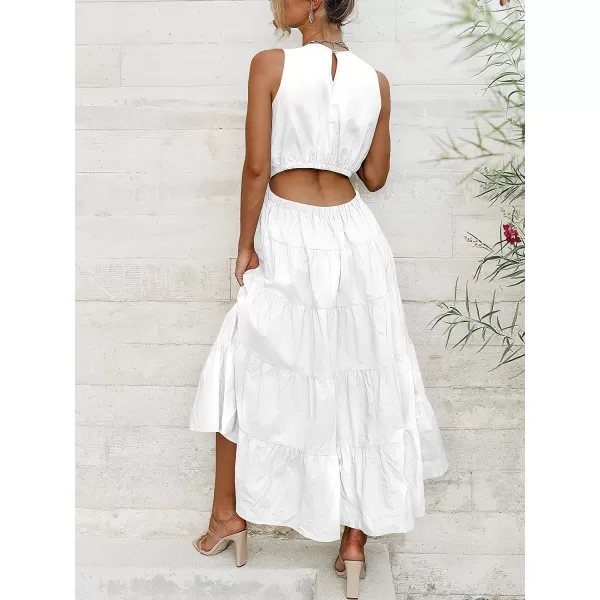 imageANRABESS Womens Summer Sleeveless Cutout Maxi Dress Crewneck Tiered Flowy ALine Sundress with PocketsWhite