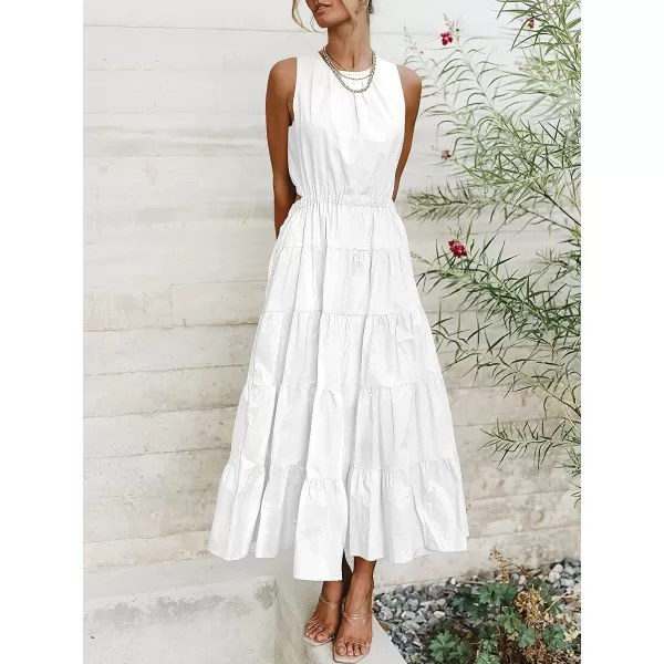 imageANRABESS Womens Summer Sleeveless Cutout Maxi Dress Crewneck Tiered Flowy ALine Sundress with PocketsWhite