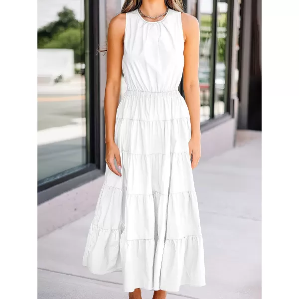imageANRABESS Womens Summer Sleeveless Cutout Maxi Dress Crewneck Tiered Flowy ALine Sundress with PocketsWhite