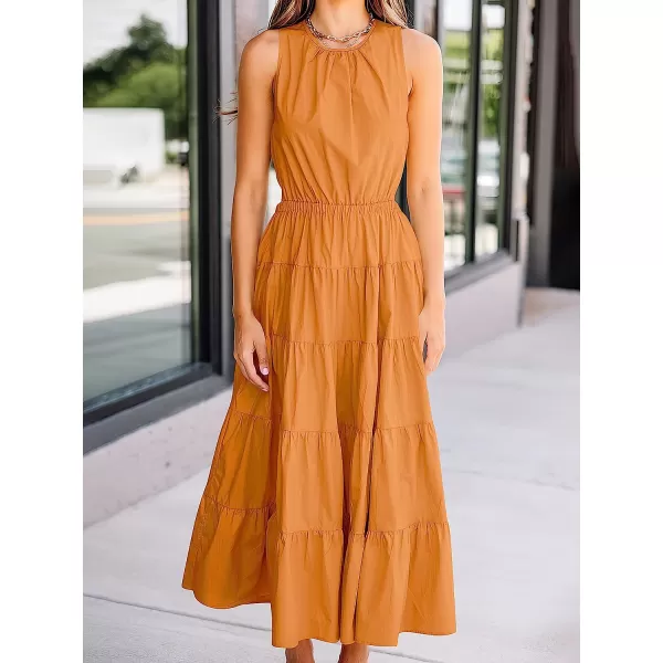 imageANRABESS Womens Summer Sleeveless Cutout Maxi Dress Crewneck Tiered Flowy ALine Sundress with PocketsYellow