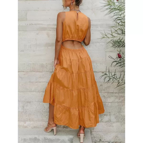 imageANRABESS Womens Summer Sleeveless Cutout Maxi Dress Crewneck Tiered Flowy ALine Sundress with PocketsYellow