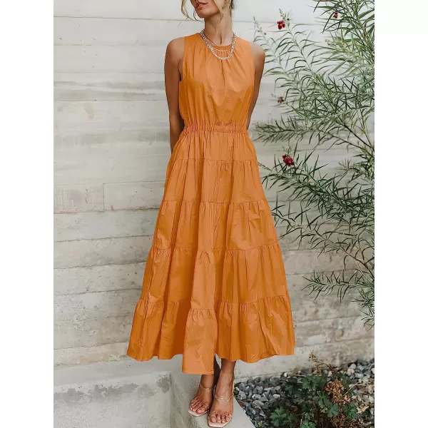 imageANRABESS Womens Summer Sleeveless Cutout Maxi Dress Crewneck Tiered Flowy ALine Sundress with PocketsYellow