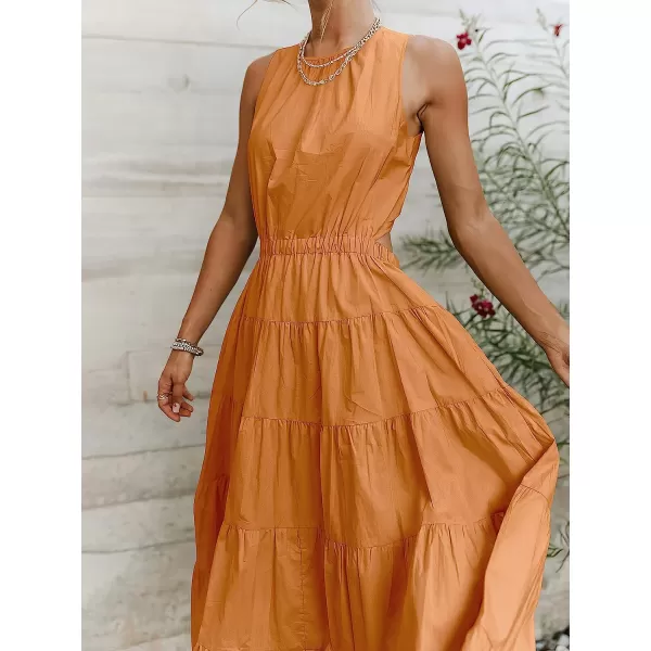 imageANRABESS Womens Summer Sleeveless Cutout Maxi Dress Crewneck Tiered Flowy ALine Sundress with PocketsYellow