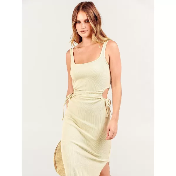 imageANRABESS Womens Summer Sleeveless Scoop Neck Fitted Tank Dress Cutout Bodycon Ruched Slit Maxi DressBeige