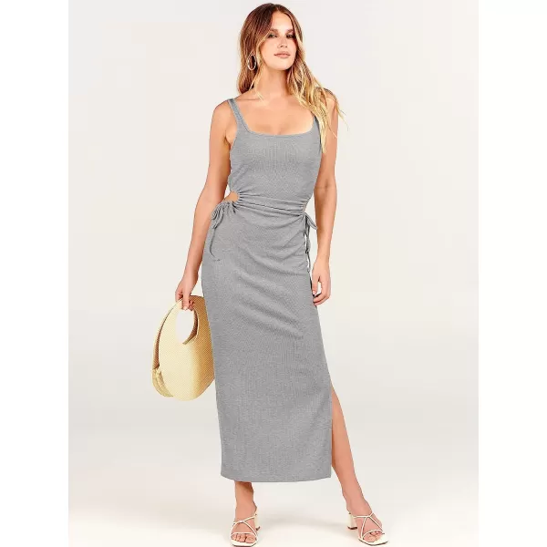 imageANRABESS Womens Summer Sleeveless Scoop Neck Fitted Tank Dress Cutout Bodycon Ruched Slit Maxi DressGray