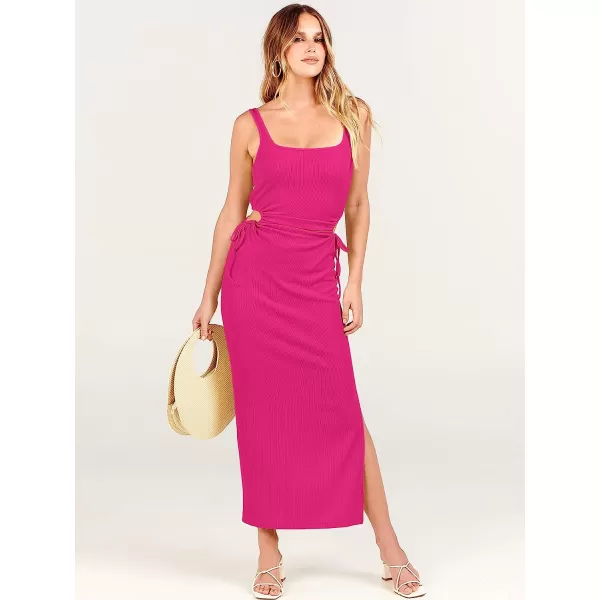 imageANRABESS Womens Summer Sleeveless Scoop Neck Fitted Tank Dress Cutout Bodycon Ruched Slit Maxi DressRose