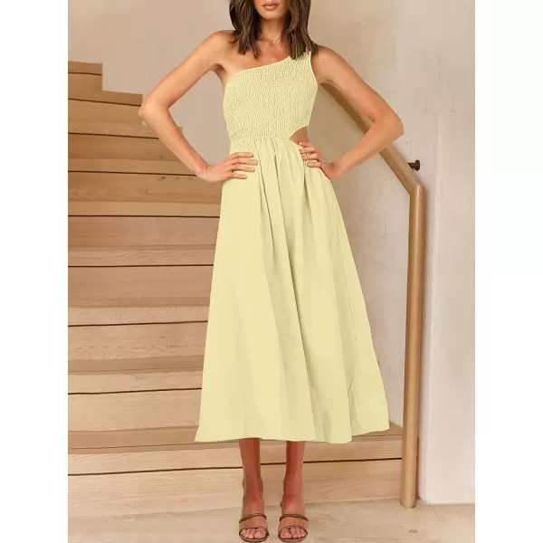 imageANRABESS Womens Summer Sleeveless Smocked One Shoulder Cutout Sundress Flowy ALine Beach Long Maxi DressBeige