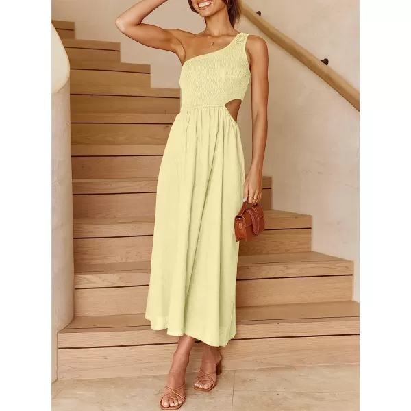 imageANRABESS Womens Summer Sleeveless Smocked One Shoulder Cutout Sundress Flowy ALine Beach Long Maxi DressBeige