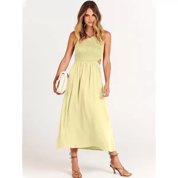 imageANRABESS Womens Summer Sleeveless Smocked One Shoulder Cutout Sundress Flowy ALine Beach Long Maxi DressBeige