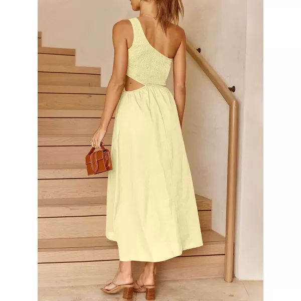 imageANRABESS Womens Summer Sleeveless Smocked One Shoulder Cutout Sundress Flowy ALine Beach Long Maxi DressBeige