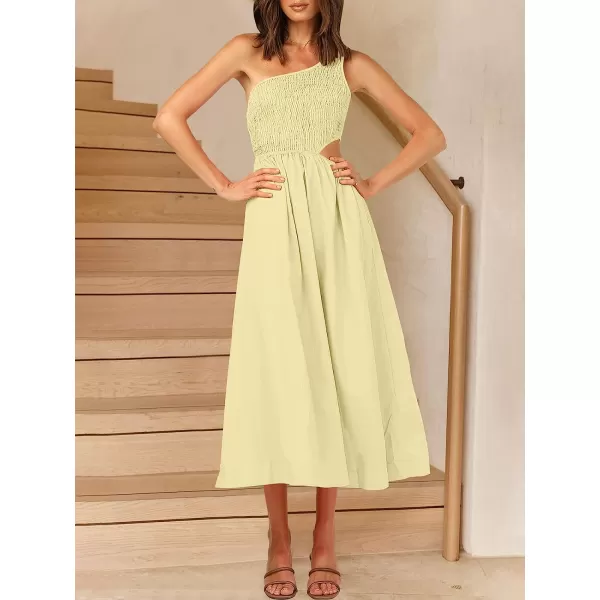 imageANRABESS Womens Summer Sleeveless Smocked One Shoulder Cutout Sundress Flowy ALine Beach Long Maxi DressBeige