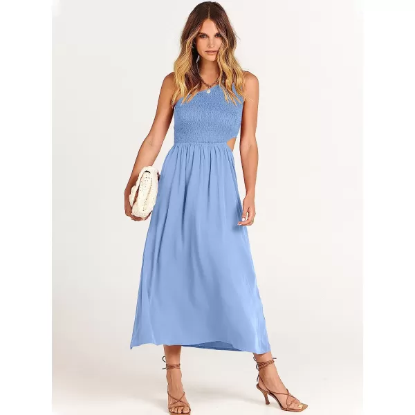 imageANRABESS Womens Summer Sleeveless Smocked One Shoulder Cutout Sundress Flowy ALine Beach Long Maxi DressBlue