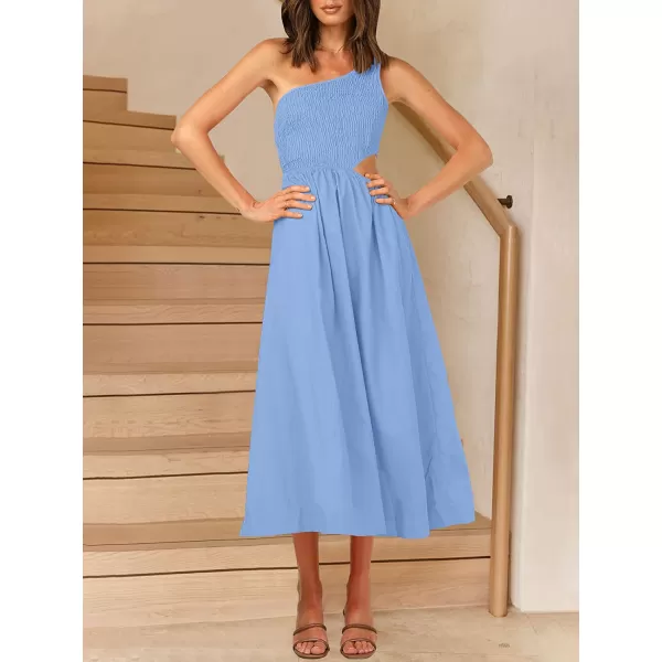imageANRABESS Womens Summer Sleeveless Smocked One Shoulder Cutout Sundress Flowy ALine Beach Long Maxi DressBlue