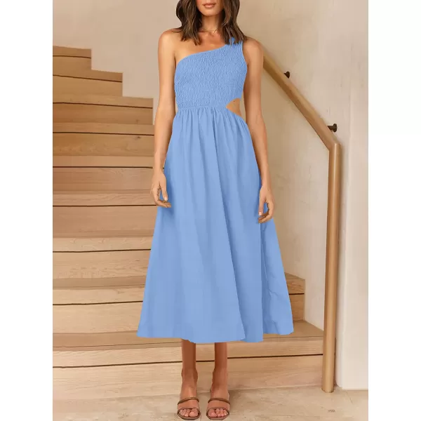 imageANRABESS Womens Summer Sleeveless Smocked One Shoulder Cutout Sundress Flowy ALine Beach Long Maxi DressBlue