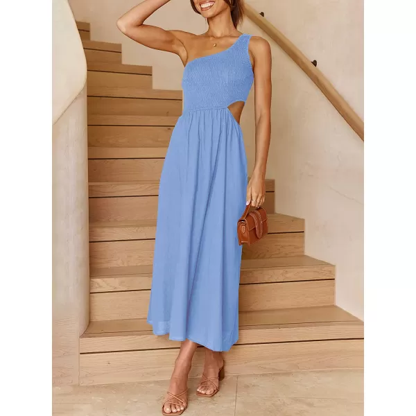 imageANRABESS Womens Summer Sleeveless Smocked One Shoulder Cutout Sundress Flowy ALine Beach Long Maxi DressBlue
