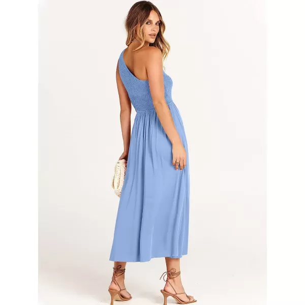 imageANRABESS Womens Summer Sleeveless Smocked One Shoulder Cutout Sundress Flowy ALine Beach Long Maxi DressBlue
