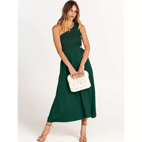 imageANRABESS Womens Summer Sleeveless Smocked One Shoulder Cutout Sundress Flowy ALine Beach Long Maxi DressDeep Green
