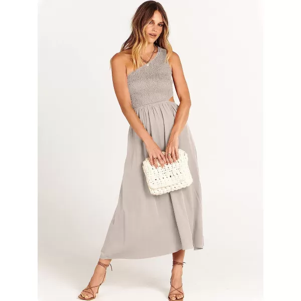 imageANRABESS Womens Summer Sleeveless Smocked One Shoulder Cutout Sundress Flowy ALine Beach Long Maxi DressGray