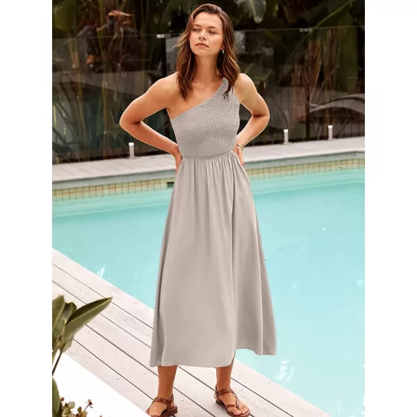 imageANRABESS Womens Summer Sleeveless Smocked One Shoulder Cutout Sundress Flowy ALine Beach Long Maxi DressGray