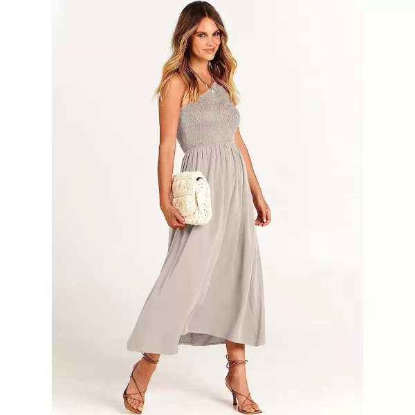 imageANRABESS Womens Summer Sleeveless Smocked One Shoulder Cutout Sundress Flowy ALine Beach Long Maxi DressGray