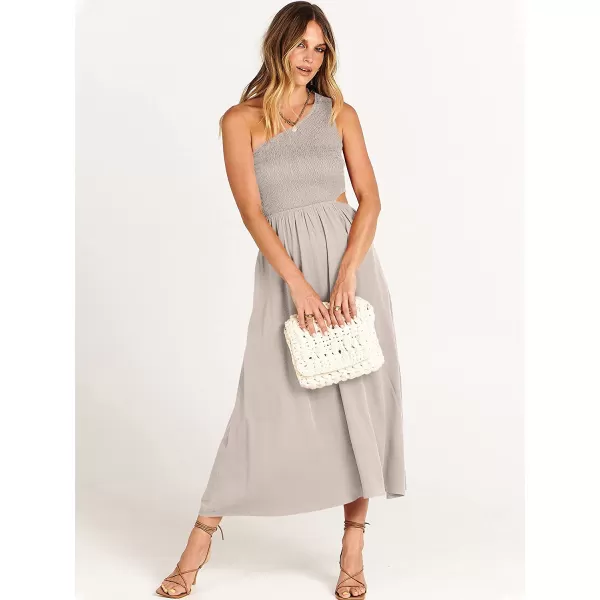 imageANRABESS Womens Summer Sleeveless Smocked One Shoulder Cutout Sundress Flowy ALine Beach Long Maxi DressGray