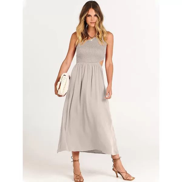 imageANRABESS Womens Summer Sleeveless Smocked One Shoulder Cutout Sundress Flowy ALine Beach Long Maxi DressGray