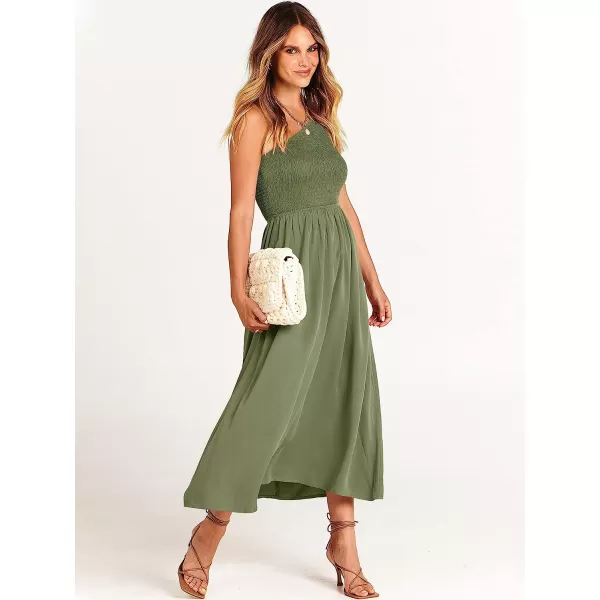 imageANRABESS Womens Summer Sleeveless Smocked One Shoulder Cutout Sundress Flowy ALine Beach Long Maxi DressGray Green