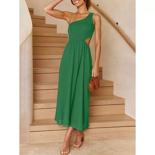 imageANRABESS Womens Summer Sleeveless Smocked One Shoulder Cutout Sundress Flowy ALine Beach Long Maxi DressGreen