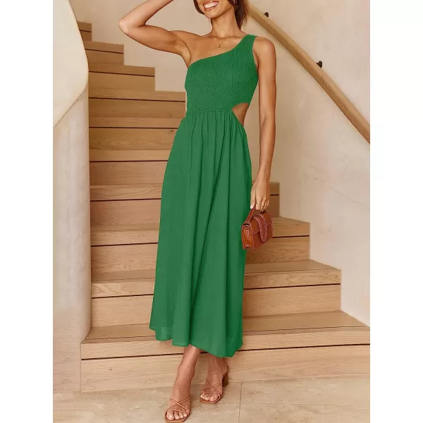 imageANRABESS Womens Summer Sleeveless Smocked One Shoulder Cutout Sundress Flowy ALine Beach Long Maxi DressGreen