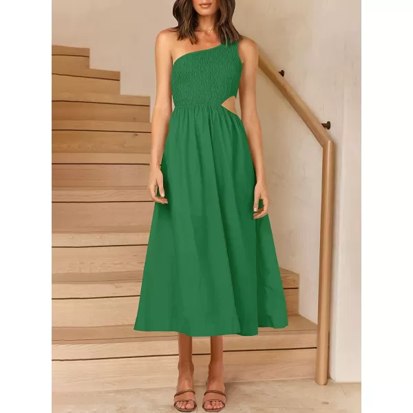 imageANRABESS Womens Summer Sleeveless Smocked One Shoulder Cutout Sundress Flowy ALine Beach Long Maxi DressGreen