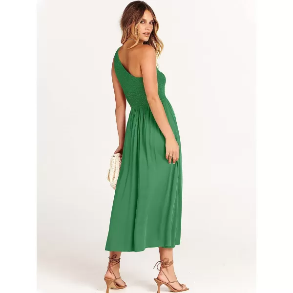 imageANRABESS Womens Summer Sleeveless Smocked One Shoulder Cutout Sundress Flowy ALine Beach Long Maxi DressGreen