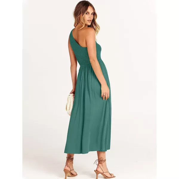 imageANRABESS Womens Summer Sleeveless Smocked One Shoulder Cutout Sundress Flowy ALine Beach Long Maxi DressLake