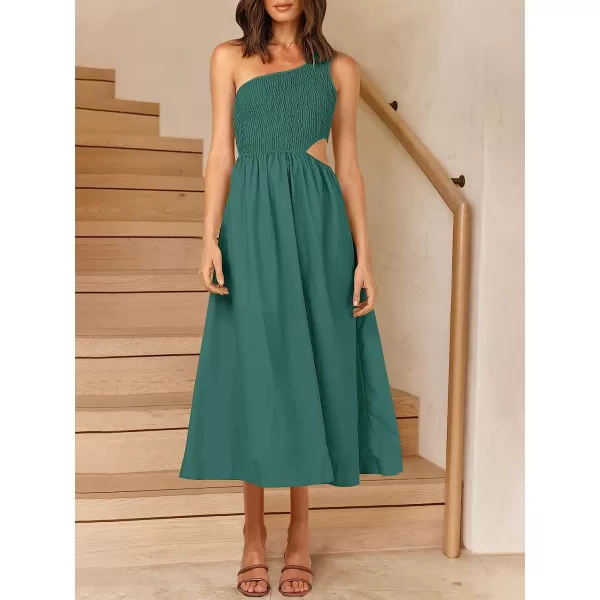 imageANRABESS Womens Summer Sleeveless Smocked One Shoulder Cutout Sundress Flowy ALine Beach Long Maxi DressLake